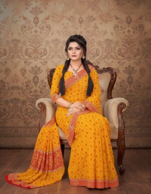 Radiant Yellow Bandhani Print Saree – A Celebration of Tradition and Grace