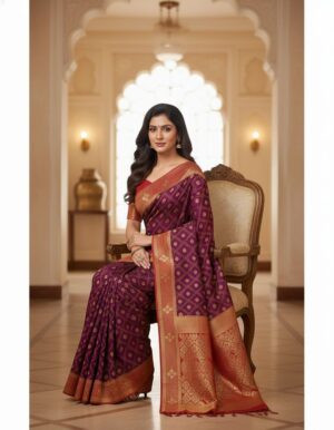 Regal Wine Purple Banarasi Silk Saree – A Masterpiece of Heritage and Grace