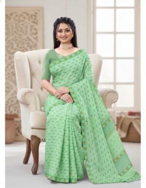 Serene Mint Green Striped Saree – Effortless Style and Grace