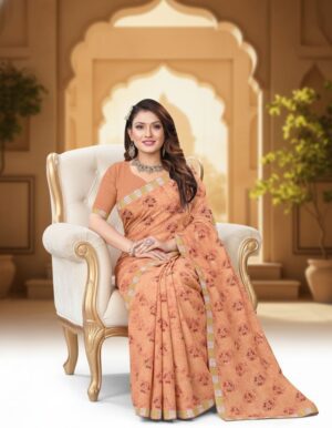 Elegant Floral Print Saree with Heritage Mosaic Border