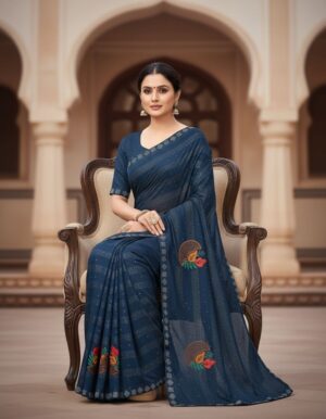 Elegant Georgette Saree with Contemporary Embroidery and Stonework