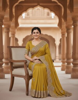 Radiant Yellow Floral Georgette Saree – A Masterpiece of Grace and Heritage