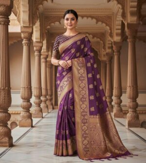 Royal Purple Banarasi Silk Saree with Rich Golden Zari Weaving