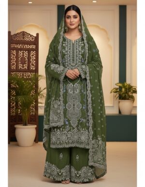 Mocha Blossom Luxe Embroidered Lawn Suit with Floral Dupatta